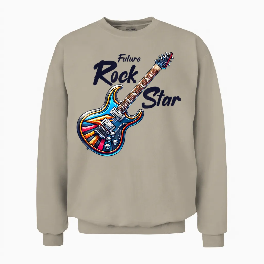 Future Rock Star, Guitar Band, Funny Rock, Girls Boys Kids T-Shirt, Grey, S Unisex Sweatshirt in Sand