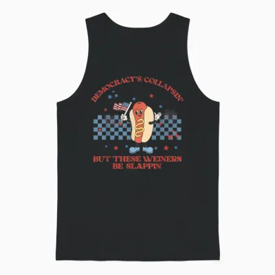 Funny Hot Dog Democracy's Collapsing 4th July Protest Trump Unisex Tank Top - Black