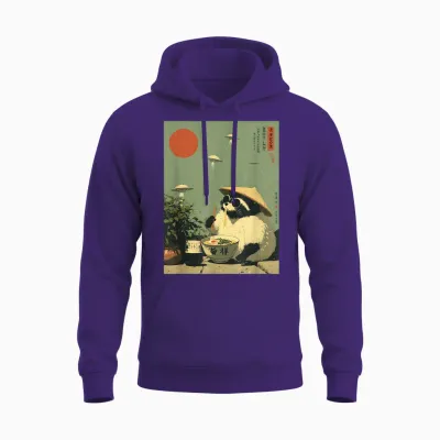 Funny Vintage Japanese Raccoon Ramen Ufo Alien Space Noodles Unisex Hoodie - Purple