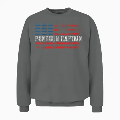 American Flag Boating Clothing Men's Black Pontoon Boat Captain 4th of July Unisex Sweatshirt - Graphite Heather