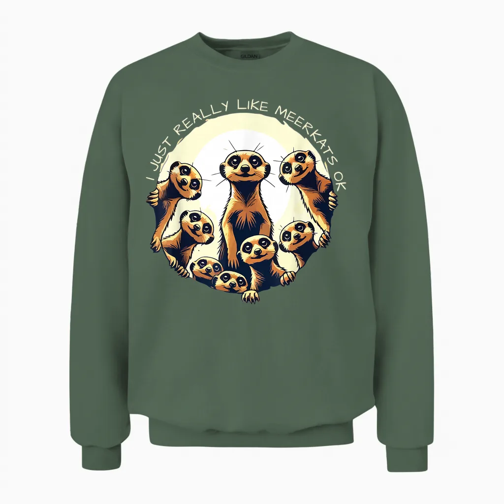 J'aime Vraiment Meerkats Ok Playful Desert Warrior Funny Unisex Sweatshirt in Military Green