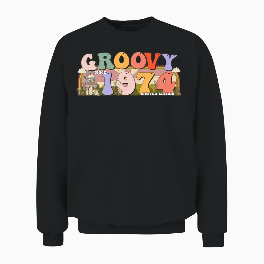 Groovy Since 1974 Retro Hippie 49th Birthday Unisex Sweatshirt in Black