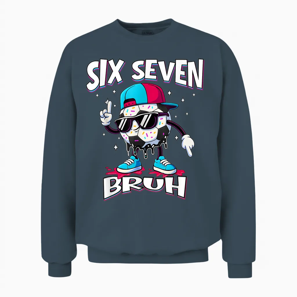 Fußball 67 Meme Six Seven Fußball 67 Jungen Mädchen Unisex Sweatshirt in Dark Heather