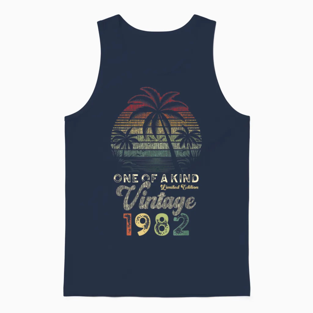Vintage 1982 Anniversaire 44 Ans Palmiers Retro Unisex Tank Top in Navy