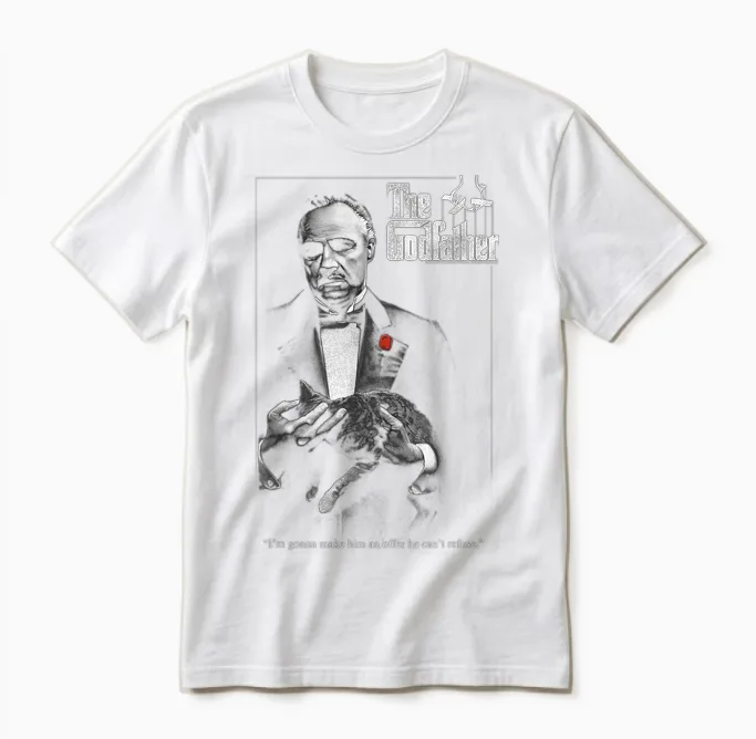 The Godfather Poster T-Shirt, Black Unisex T-Shirt in White