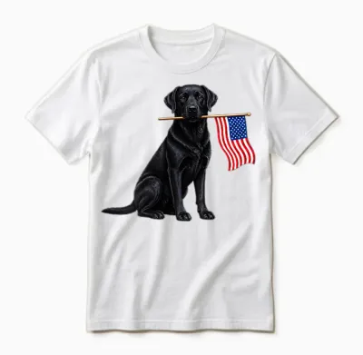 Black Labrador Retriever Holding American Usa Flag 4 of July Unisex T-Shirt - White