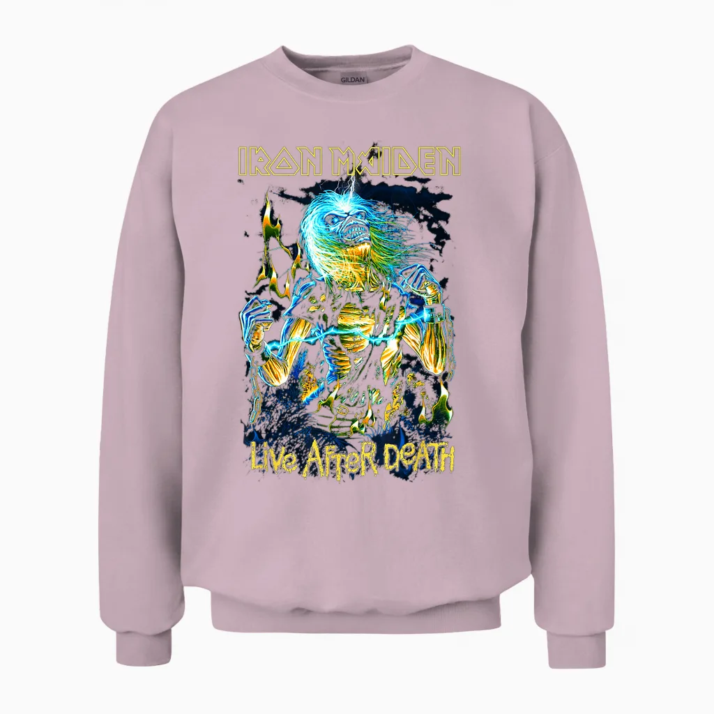 Iron Maiden Live After Death Unisex Sweatshirt in Light Pink