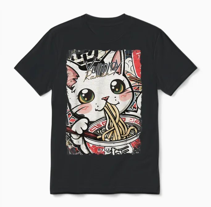 Ramen Nudeln Katze Japan Y2k Kawaii Retro Katzen Manga Anime Unisex T-Shirt Schwarz S Unisex T-Shirt in Black
