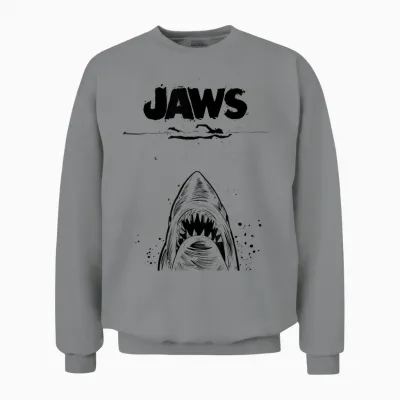 Jaws 50th Anniversary Poster Black & White Sketch 2-Sided Unisex Sweatshirt - Sport Grey