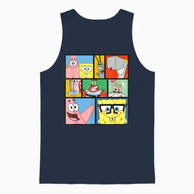 Spongebob Schwammkopf Collage 90s Cartoon Unisex Tank Top - Navy