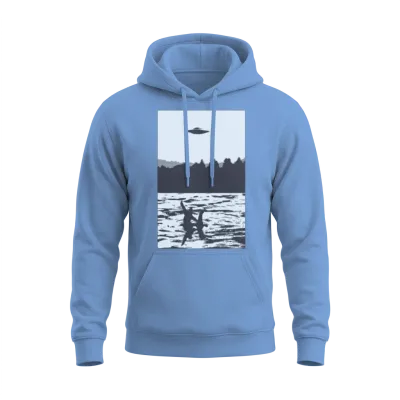 Ufo Over Bigfoot Riding on Nessie Lochness Monster Unisex Hoodie - Carolina Blue