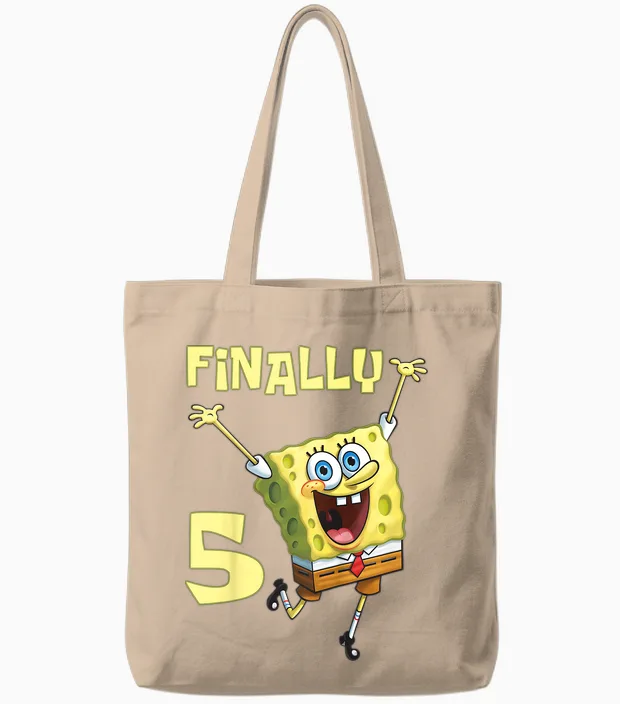 Mademark X Spongebob Squarepants - Kids Original Spongebob Square Pants - 5th Birthday. Finally 5. Tote Bags in Natural