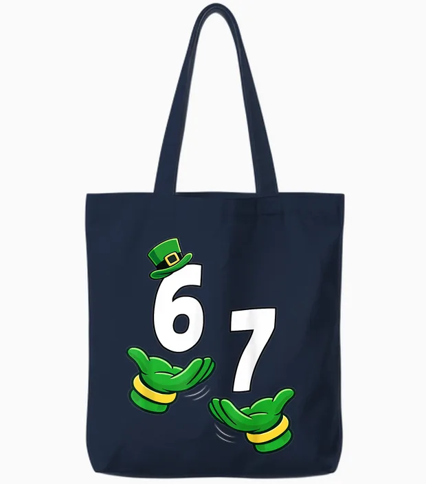 Six Seven 67 St Patricks Day 6 7 Shamrock Boys Kids 6-7 Meme Tote Bags in Navy