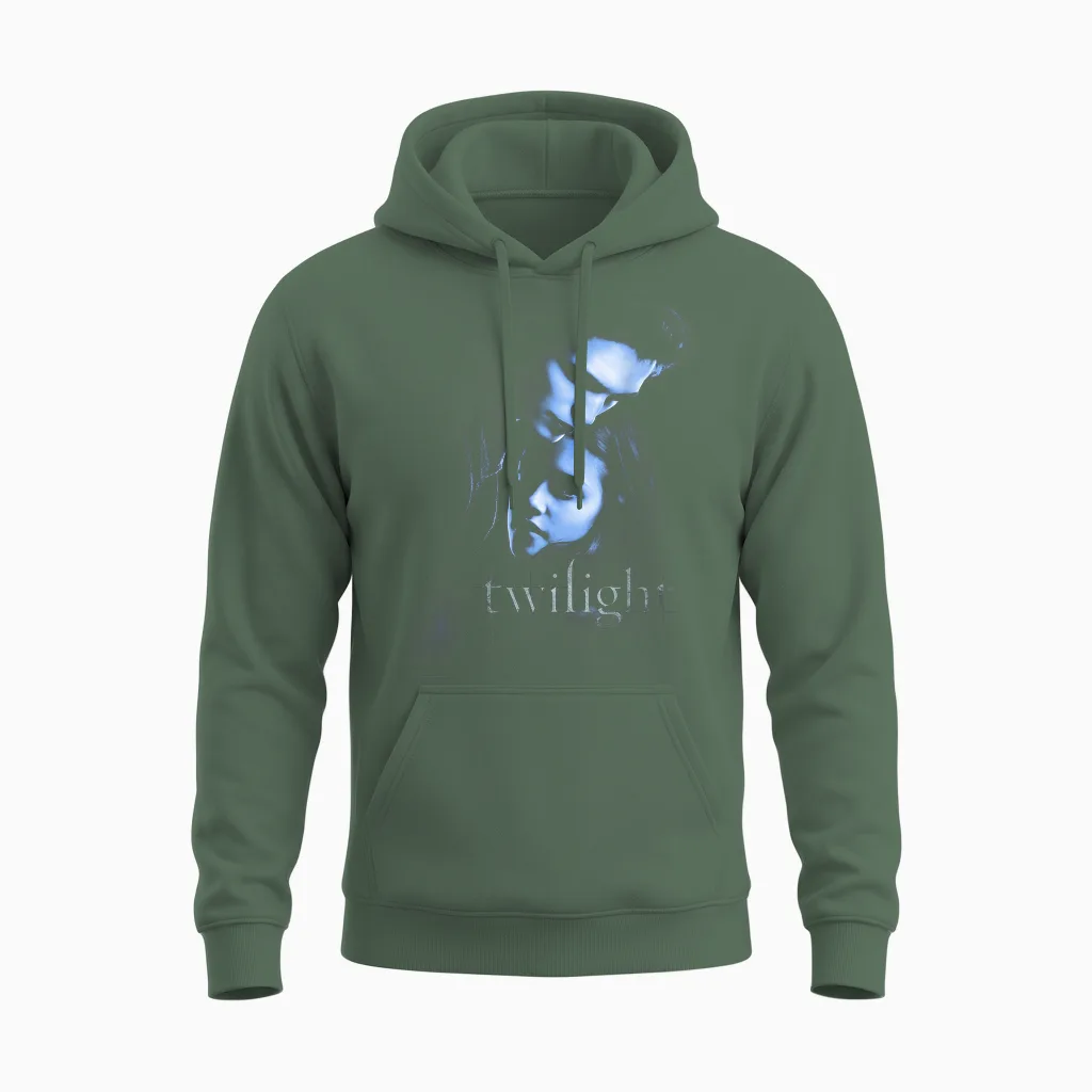 Twilight Hand Poster Edward and Bella Blue Embrace Movie Unisex Hoodie in Military Green
