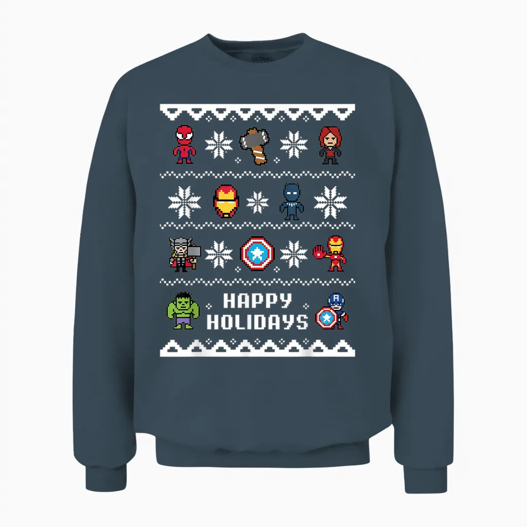 Marvel Avengers Christmas Sweater Happy Holidays Unisex Sweatshirt in Dark Heather