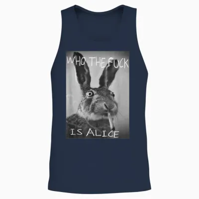 #snirt - Funny Hoodie with Rabbit on T-Shirt Who Is Alice? Unisex Tank Top - Navy