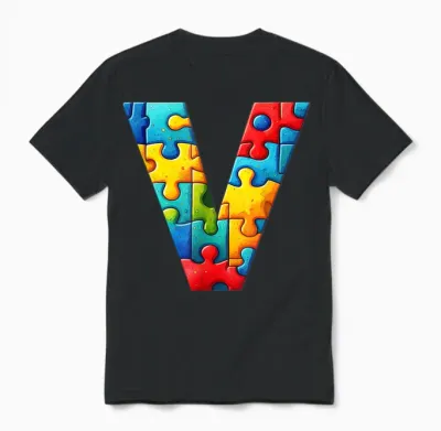 Autism Idée-Cadeau Personnalisé Lettre V Autiste Unisex T-Shirt - Black