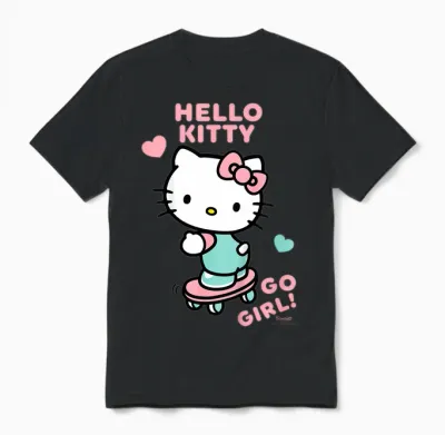 Hello Kitty Cooles Power-Skateboard Pro Fun Classic Für Mädchen Unisex T-Shirt - Black