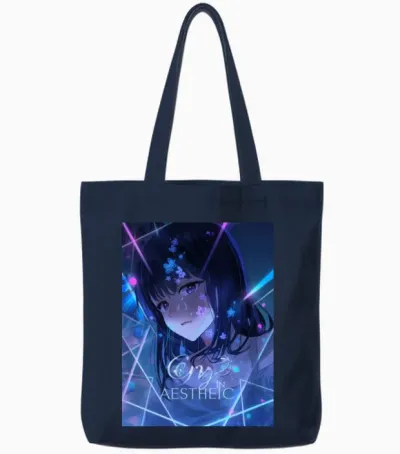 Anime Girl Cry in Neon Aesthetic Tote Bags - Navy
