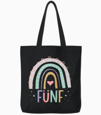 5. Geburtstag Süßes Regenbogen Mädchen 5 Jahre Alt Tote Bags - Black