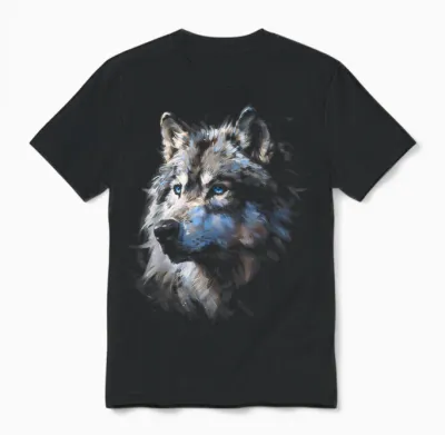 Alpha Wolf Dark Fantasy Art Graphic Blue Eyes Wolf Lovers T-Shirt, Black Unisex T-Shirt - Black