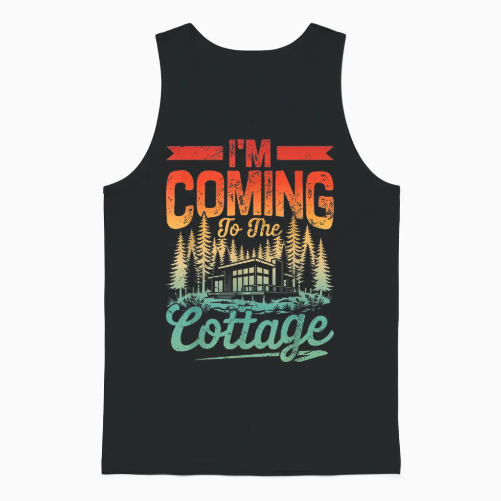 Citation Humoristique « I'm Coming to the Cottage » Unisex Tank Top in Black