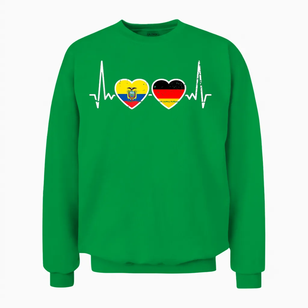 Ecuador Deutschland Vintage Herzschlag Flagge Ecuadorianer Unisex Sweatshirt in Irish Green