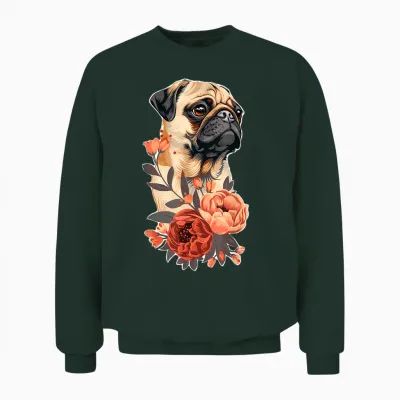 Cute Pug Dog Flowers Pug Unisex Sweatshirt - Forest