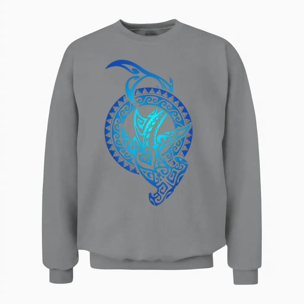 Hawaiian Shark Tribal Polynesian Sun Hawaiian Maori Cool Unisex Sweatshirt in Sport Grey