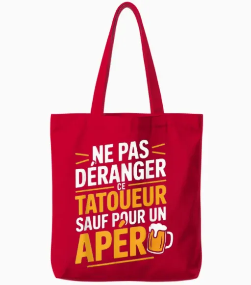 Aperitif Tattoo Man Funny Beer T-Shirt Gift Idea Tote Bags - Red