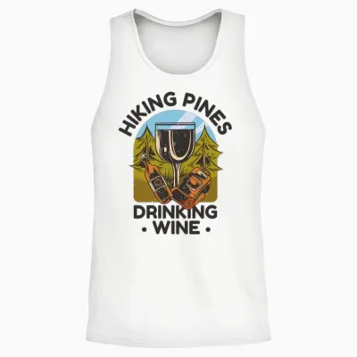 Hiking Pines Drinking Wine Unisex Tank Top - White