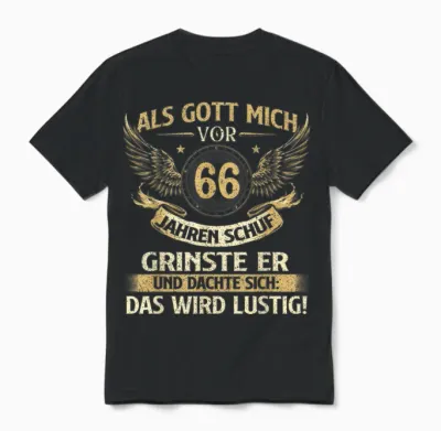 Funny "als Gott Mich Vor 66 Jahren Schuf" Birthday T-Shirt, Black Unisex T-Shirt - Black
