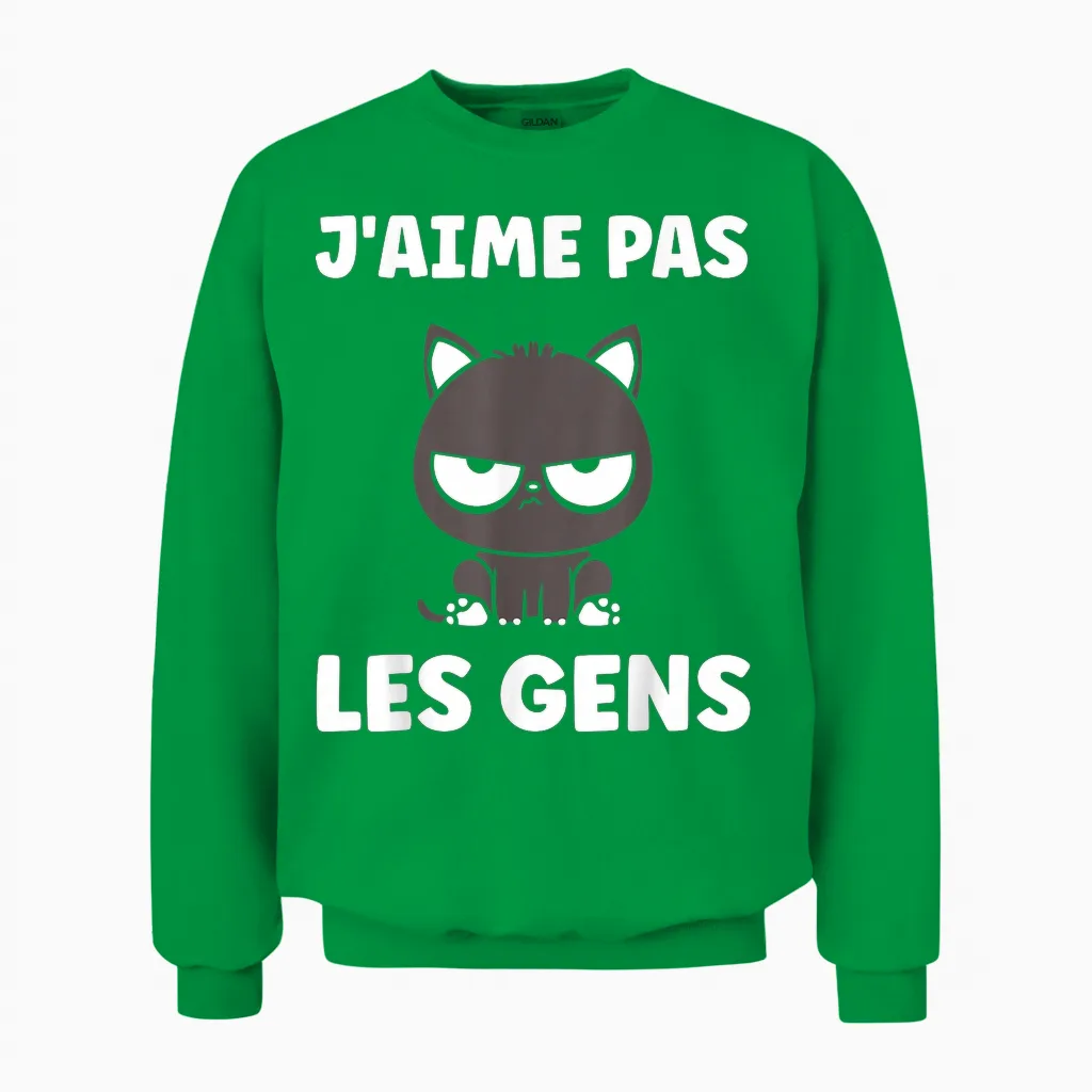Funny Simple Cat Cute Grunt Funny I Love Not People Unisex Sweatshirt in Irish Green