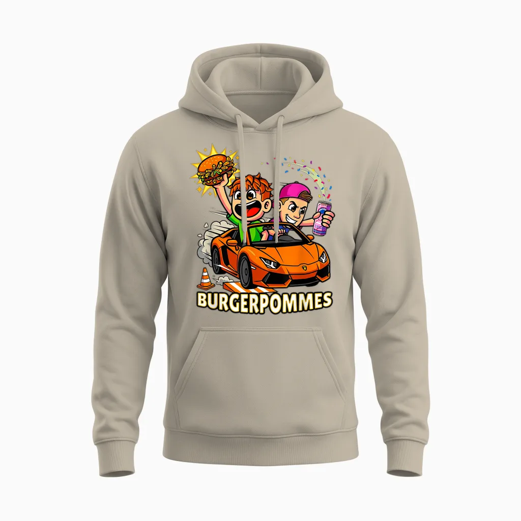 Burger Pommes Comic Art Spielzeugauto Snack Unisex Hoodie in Sand