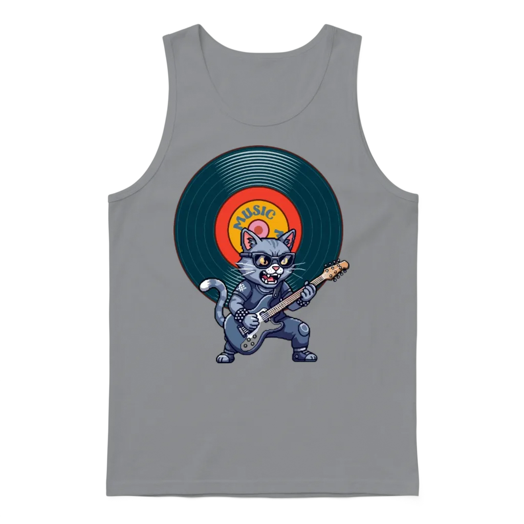 Retro Vinyl Cat Lovers Unisex Tank Top - Sport Grey