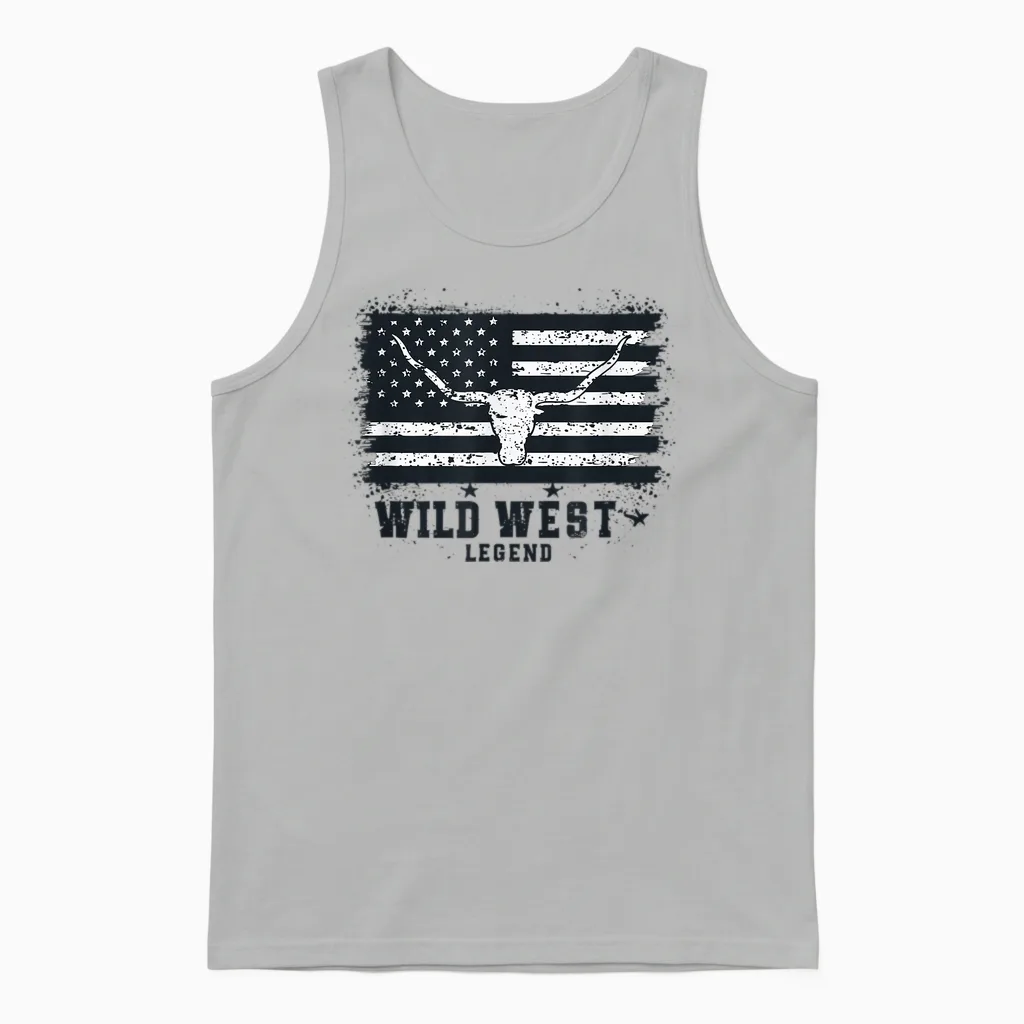 Wild West Legend | Western Country Cowboy Men's T-Shirt, White Unisex Tank Top in Ash