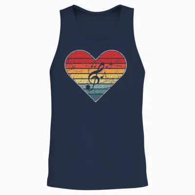 Music Heart Vitage Retro Unisex Tank Top - Navy
