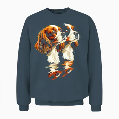 Dog Illustration Cavalier King Charles Spaniel T-Shirt, Black, S Unisex Sweatshirt - Dark Heather
