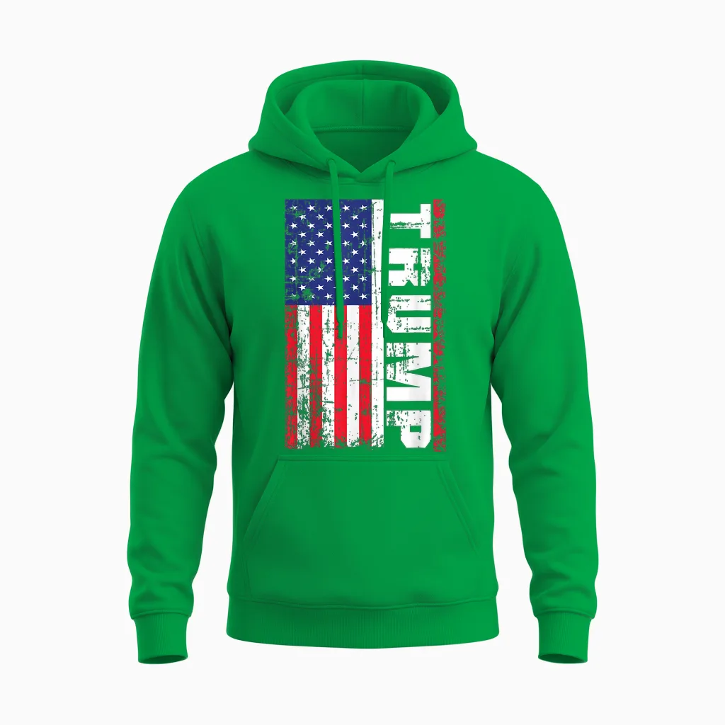 Président Donald Trump Drapeau Américain Vintage Pro Trump Unisex Hoodie in Irish Green