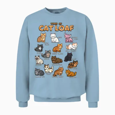 Types of Cat Loaf Cute Kitten Kawaii Cats, Cat Lover Unisex Sweatshirt - Light Blue