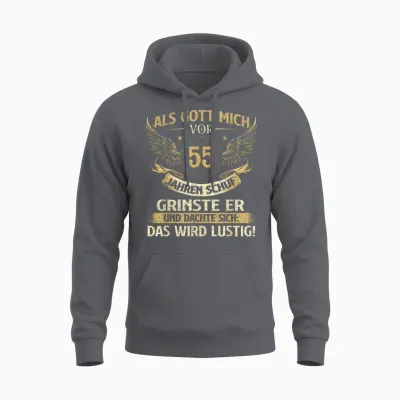 Funny "als Gott Mich Vor 55 Jahren Schuf" Birthday T-Shirt, Black Unisex Hoodie - Charcoal