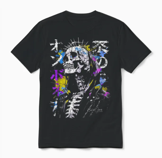 Japon Streetwear Cyberpunk Y2k Techwear Rétro Manga Anime Unisex T-Shirt in Black