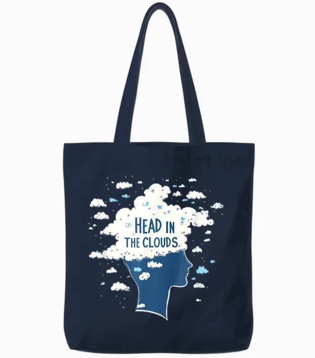 Discours « Perdus Dans Mes Pensées » Avec « La Tête Dans Les Nuages » Tote Bags in Navy