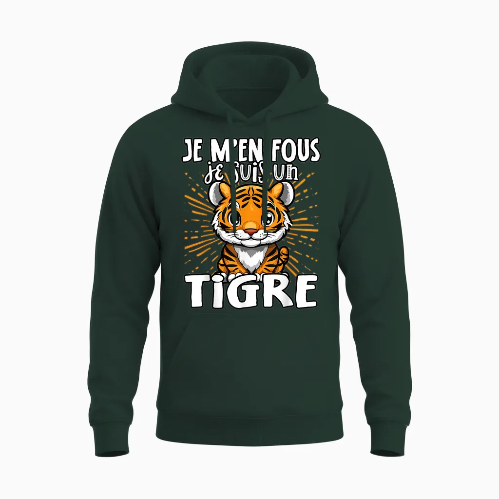 Je M'en Fous Je Suis Un Tigre - Cute Tiger T-Shirt, Black, S Unisex Hoodie in Forest