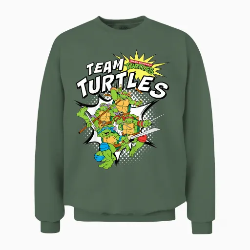 Children's Tmnt Team Turtles Leo Raph Donnie and Mikey Kids T-Shirt, Blue, 2 Unisex Sweatshirt in Military Green
