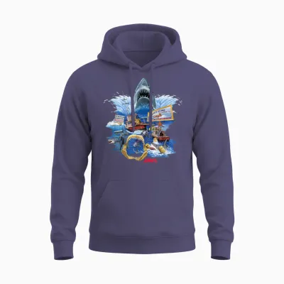 Jaws Poster Collage T-Shirt, Small, Black Unisex Hoodie - Heather Sport Dark Navy