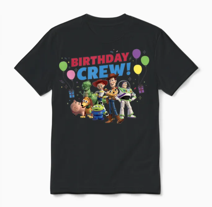 Disney and Pixar's Toy Story Family Party Birthday Crew T-Shirt, Black Unisex T-Shirt in Black