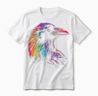 Raven Colourful Bird Art Animal Painting Motif Raven T-Shirt, Black Unisex T-Shirt - White