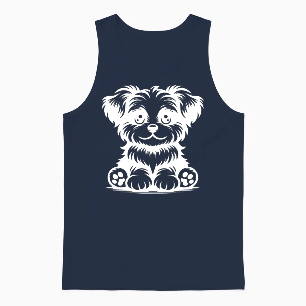Small Sweet Dog Cute Dog Portrait Unisex Tank Top in Navy
