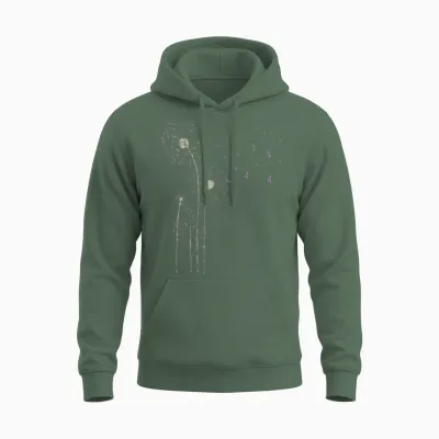 Retro Insect Dragonfly Dandelion Unisex Hoodie - Military Green
